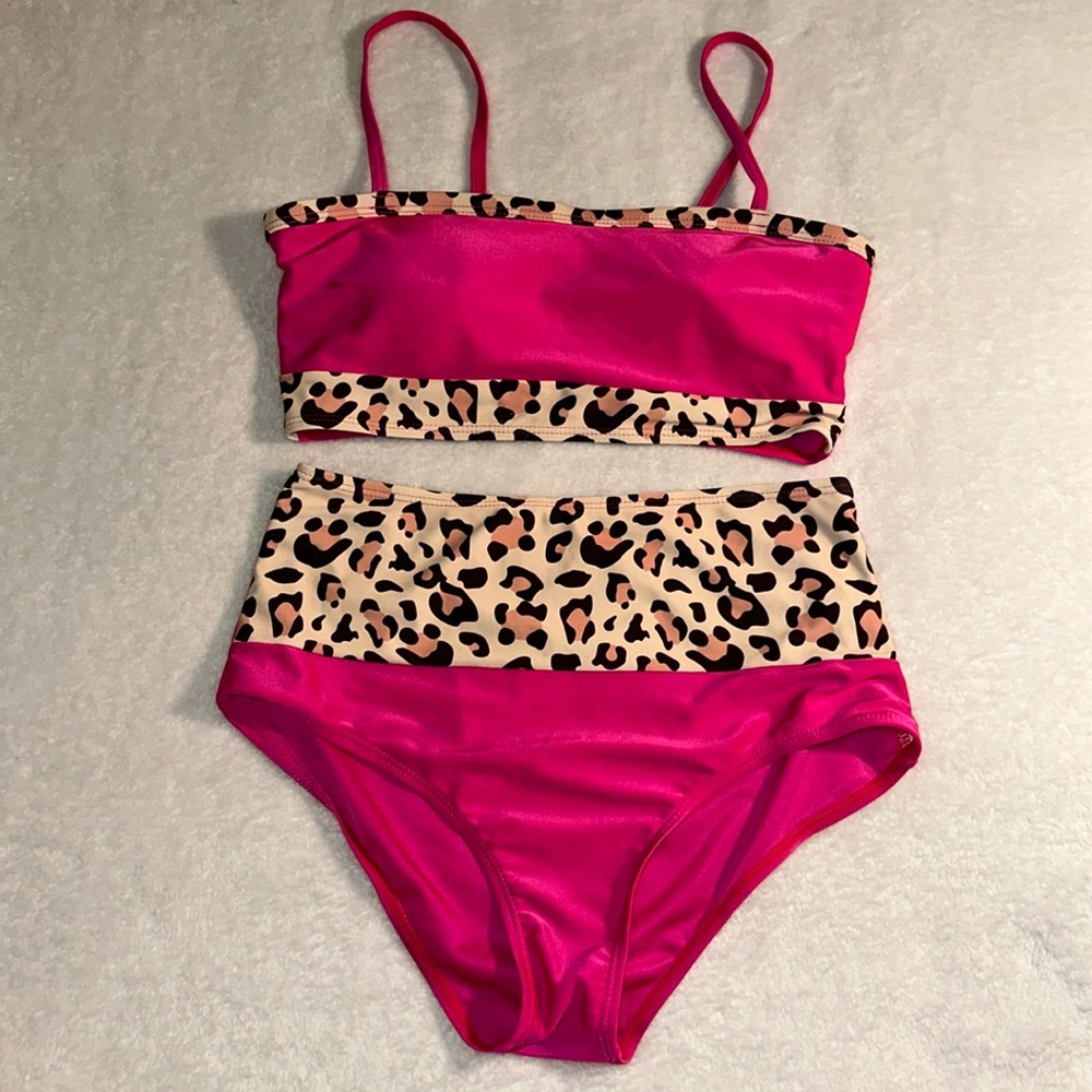 Hot pink leopard high waisted bikini